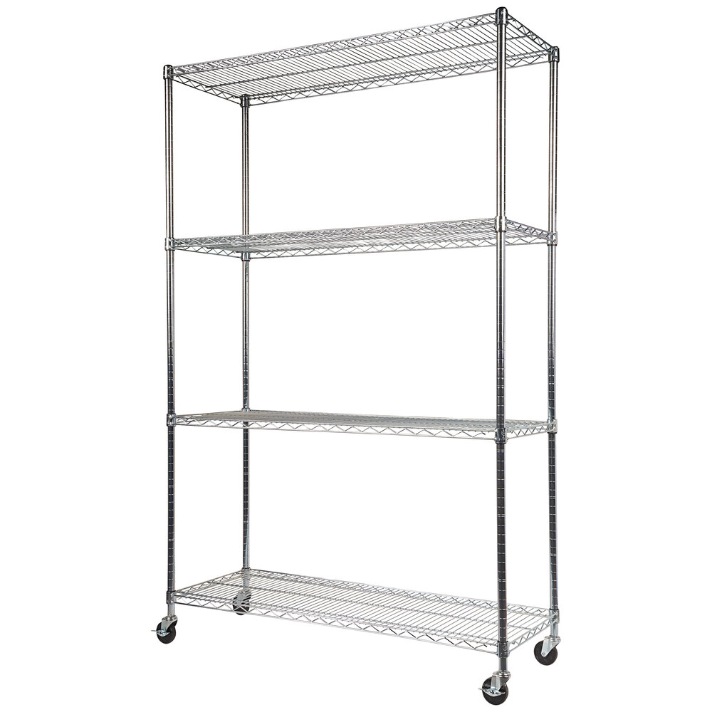 Alera ALESW604818SR 18" x 48" x 72" Silver Steel Wire Shelving 4-Shelf Mobile Starter Kit