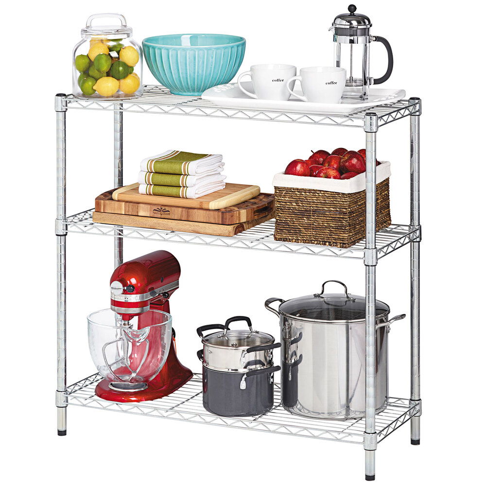 Alera ALESW833614SR 14" x 36" x 36" Silver Steel Wire Shelving 3-Shelf Starter Kit