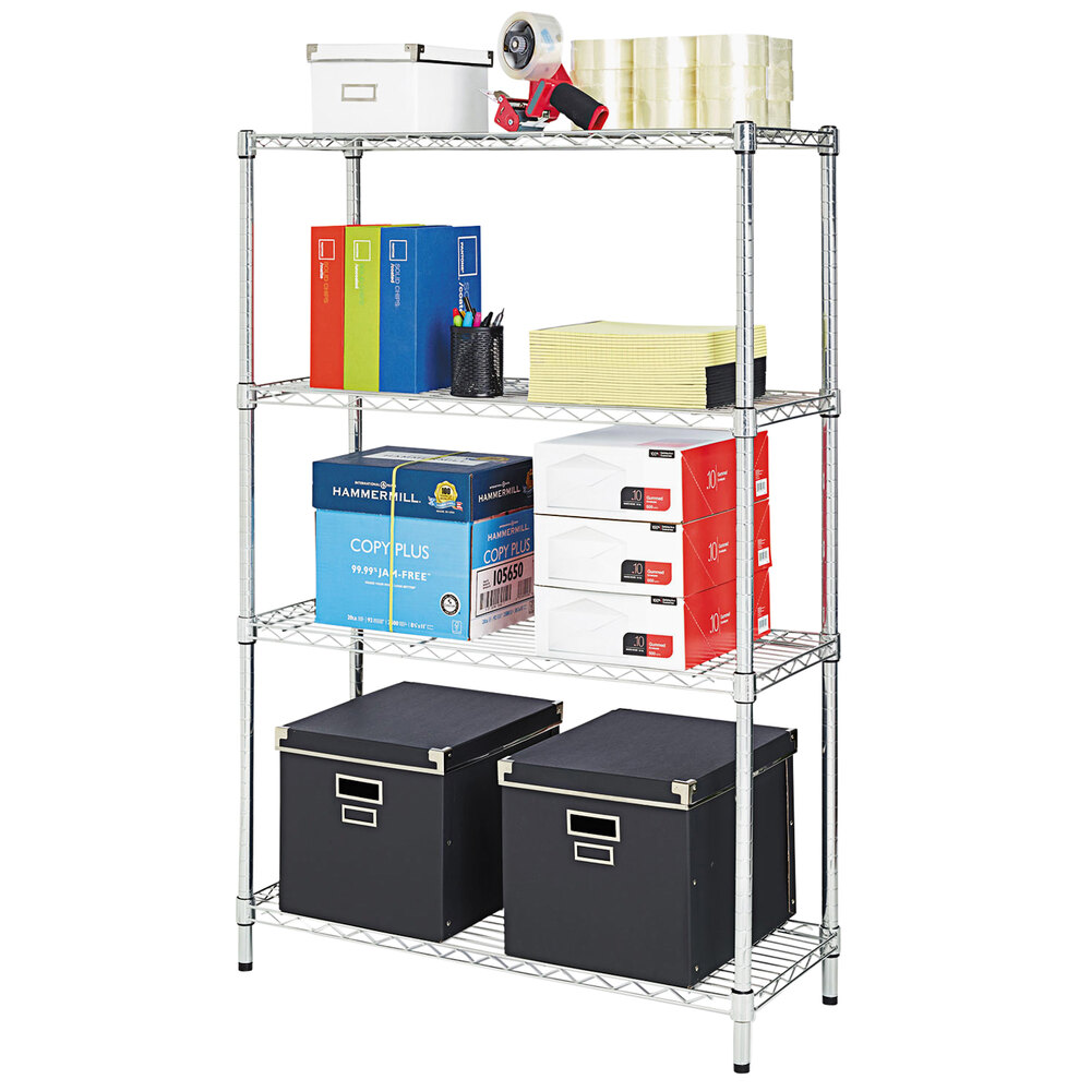 Alera ALESW843614SR 14" x 36" x 54" Silver Steel Wire Shelving 4-Shelf Starter Kit