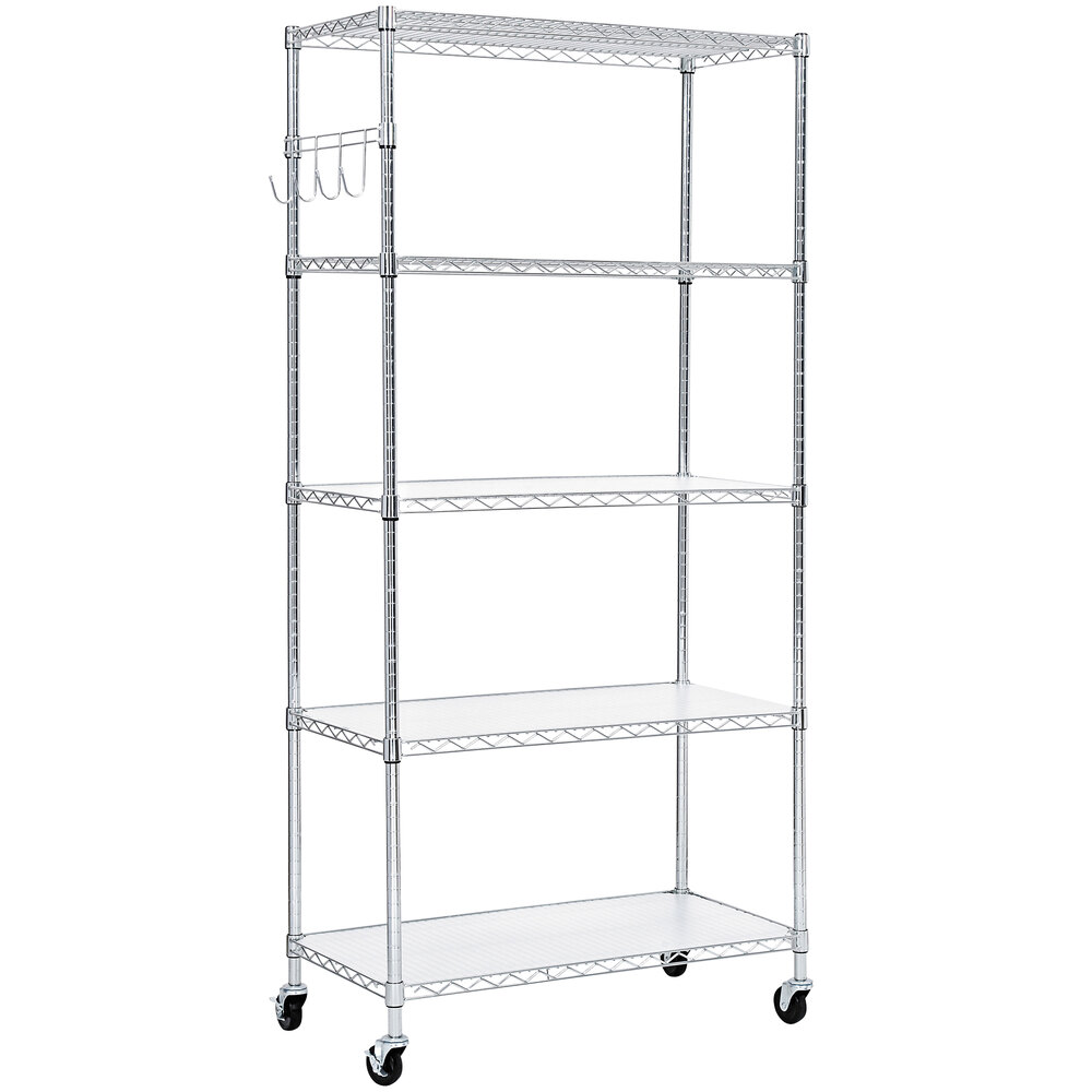Alera ALESW653618SR 18" x 36" x 72" Silver Steel Wire Shelving 5-Shelf Mobile Starter Kit