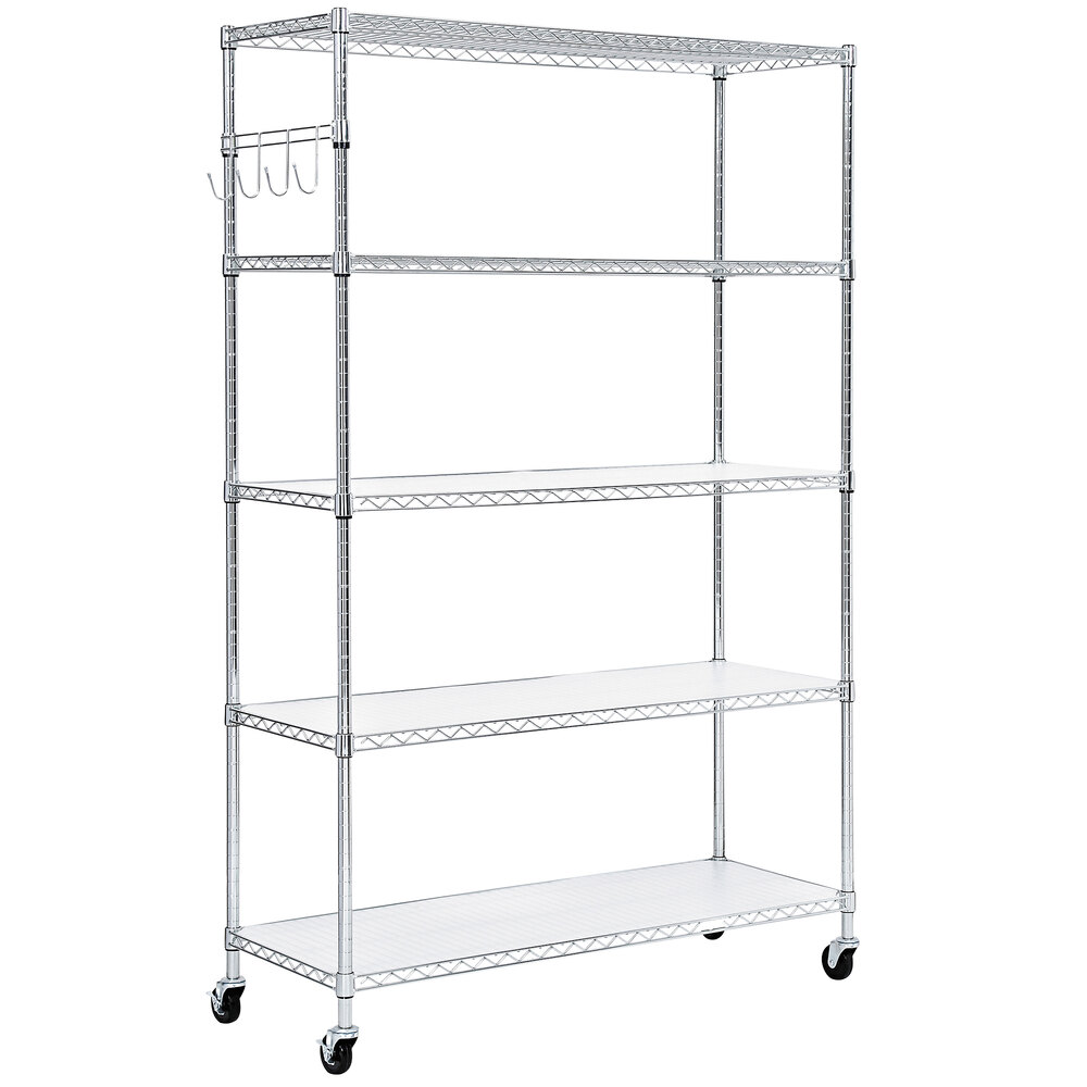 Alera ALESW654818SR 18" x 48" x 72" Silver Steel Wire Shelving 5-Shelf Mobile Starter Kit