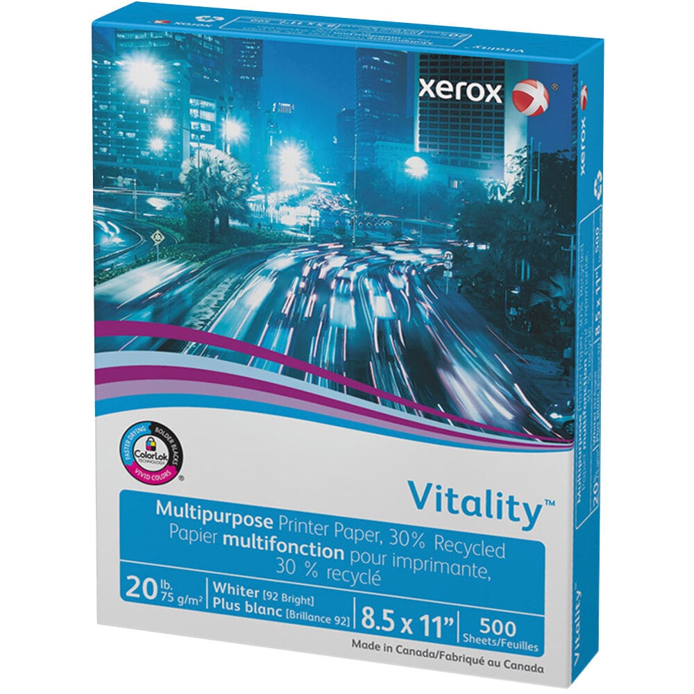 Xerox 3R06296 Vitality 8 1/2" x 11" Bright White Ream of Recycled Multi-Purpose 20 lb. Paper - 500 Sheets
