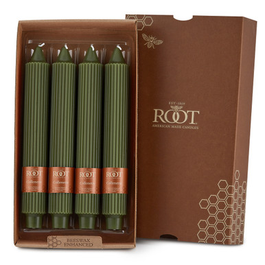 Root Grecian Collenette Candles 9", Dark Olive - Box of 4 (1972)