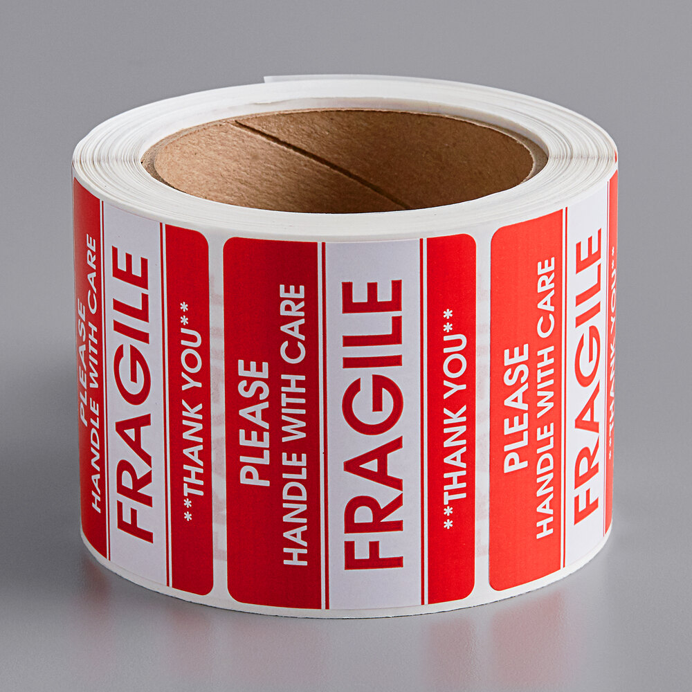 Lavex 2" x 3" Please Handle with Care Fragile Gloss Paper Permanent Label - 500/Roll