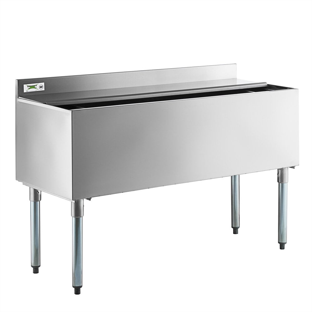 Regency 18" x 48" Stainless Steel Underbar Ice Bin with Sliding Lid and Bottle Holders