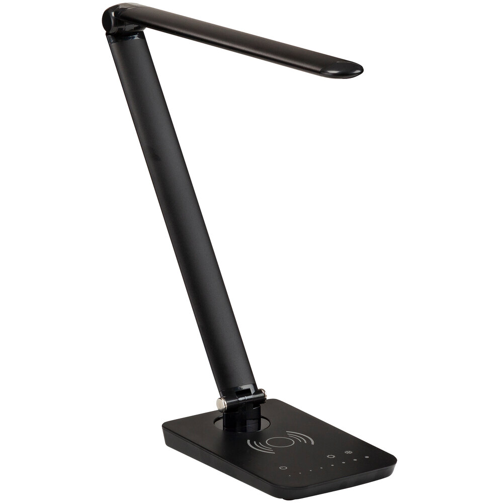 Safco 1009BL Vamp 16 3/4" Black LED Desk Lamp with Wireless Charging, Multi-Pivot Adjustable Arm, and USB Port