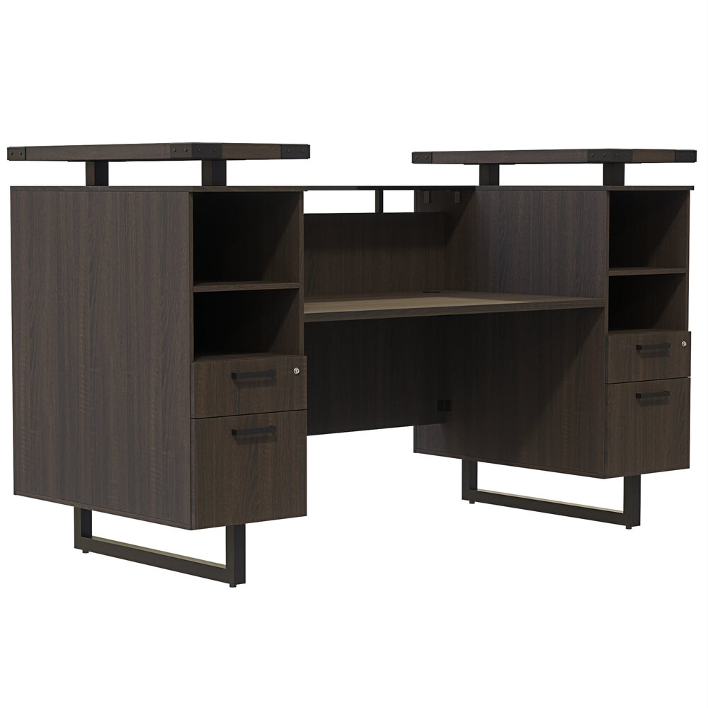 Safco MRRD78STO Mirella 78" x 36" x 48" Southern Tobacco Reception Desk with Glass Countertop