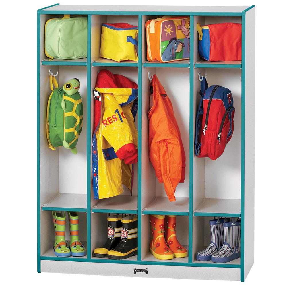 Rainbow Accents 0268JCWW005 39" x 15" x 50 1/2" 4-Section Teal TRUEdge Freckled-Gray Laminate Coat Locker