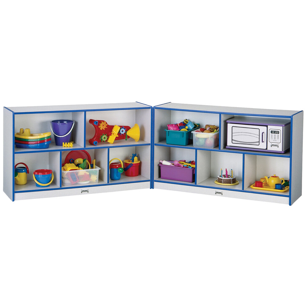 Rainbow Accents 0292JCWW003 Fold-n-Lock 96" x 15" x 29 1/2" Mobile 10-Section Blue TRUEdge Freckled-Gray Laminate Storage Cabinet
