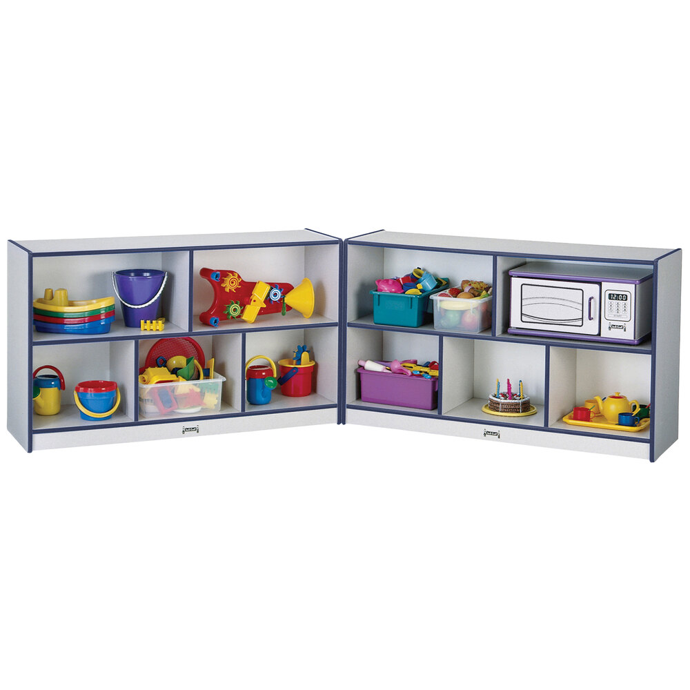 Rainbow Accents 0292JCWW112 Fold-n-Lock 96" x 15" x 29 1/2" Mobile 10-Section Navy TRUEdge Freckled-Gray Laminate Storage Cabinet