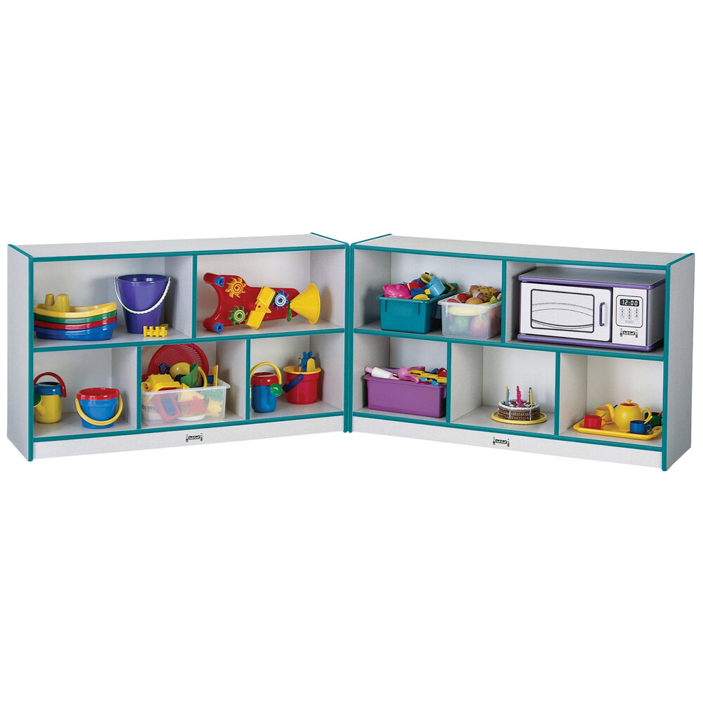 Rainbow Accents 0292JCWW005 Fold-n-Lock 96" x 15" x 29 1/2" Mobile 10-Section Teal TRUEdge Freckled-Gray Laminate Storage Cabinet