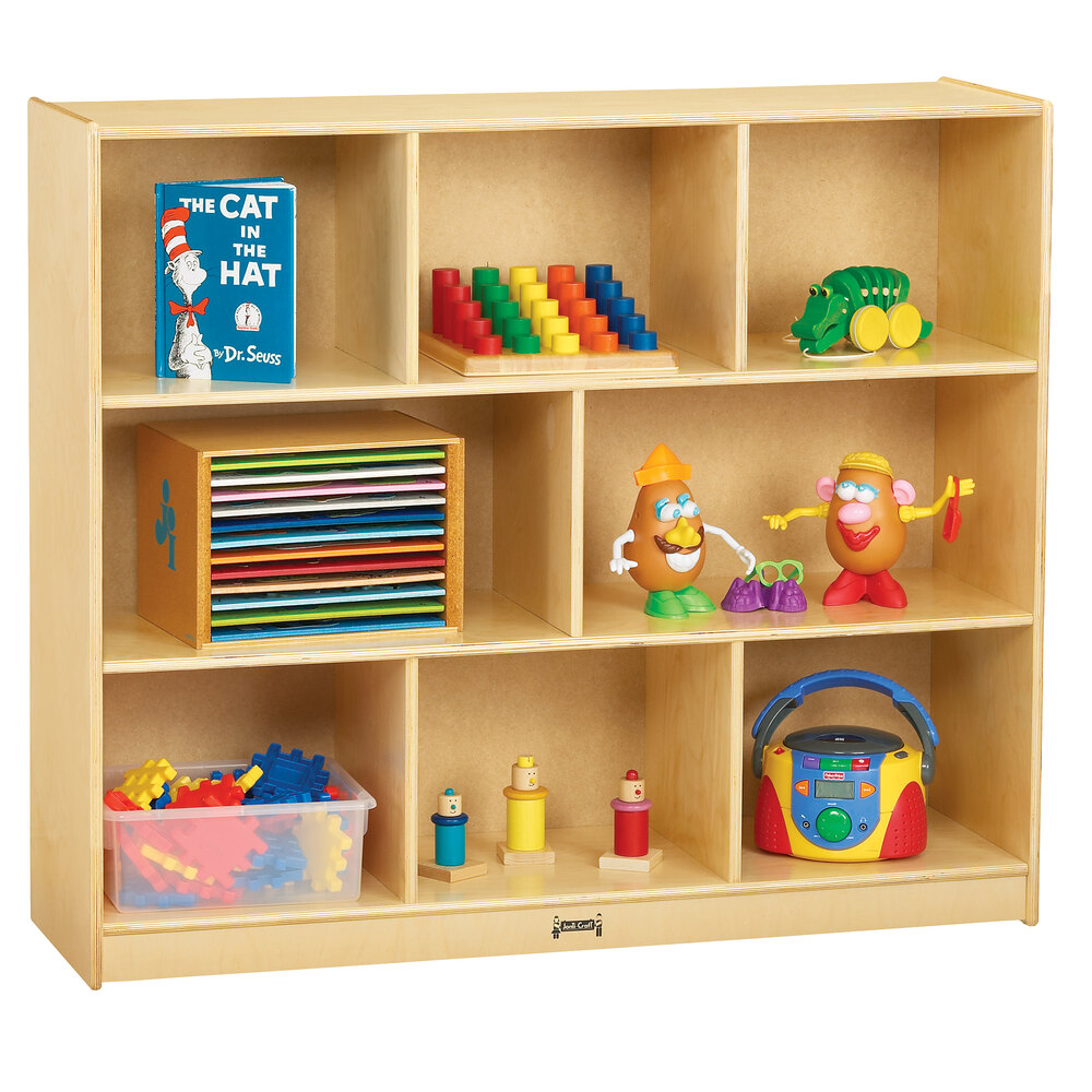 Jonti-Craft Baltic Birch 0469JC 48" x 15" x 42" Mega Mobile 8-Compartment Single Children's Wood Storage Cabinet