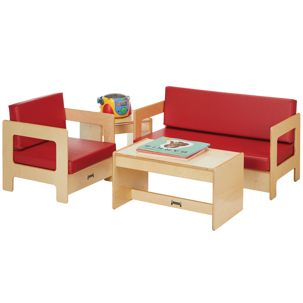 Jonti-Craft Baltic Birch 0380JC 4-Piece Red Cushion Children's Wood Living Room Set