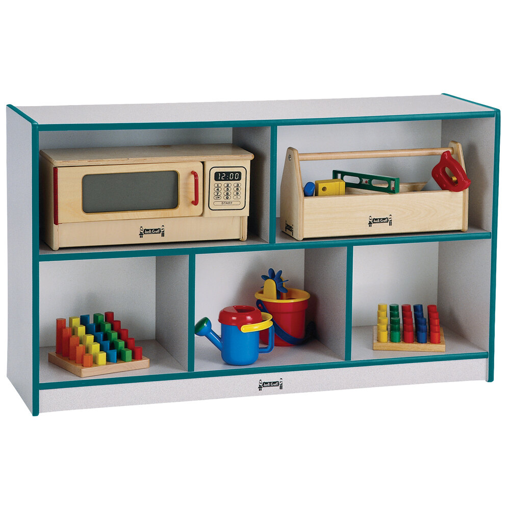 Rainbow Accents 0392JCWW005 48" x 15" x 29 1/2" Mobile 5-Section Teal TRUEdge Freckled-Gray Laminate Storage Cabinet