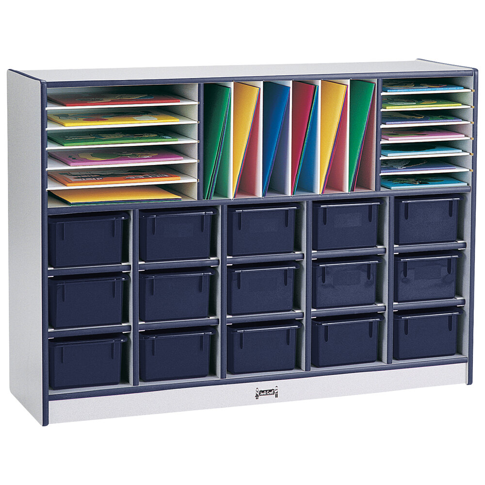 Rainbow Accents 0415JCWW112 48" x 15" x 35 1/2" Mobile Navy TRUEdge Freckled-Gray Laminate Communication and Storage Cabinet