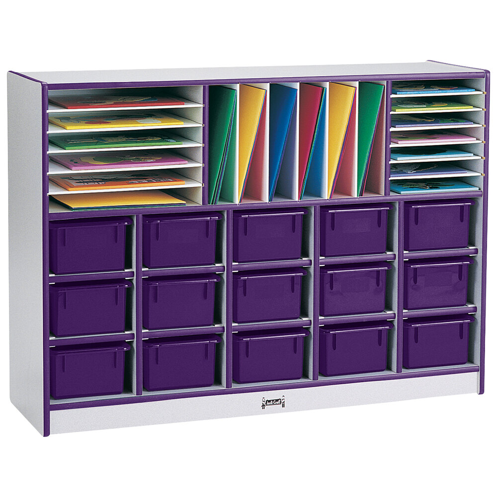 Rainbow Accents 0415JCWW004 48" x 15" x 35 1/2" Mobile Purple TRUEdge Freckled-Gray Laminate Communication and Storage Cabinet