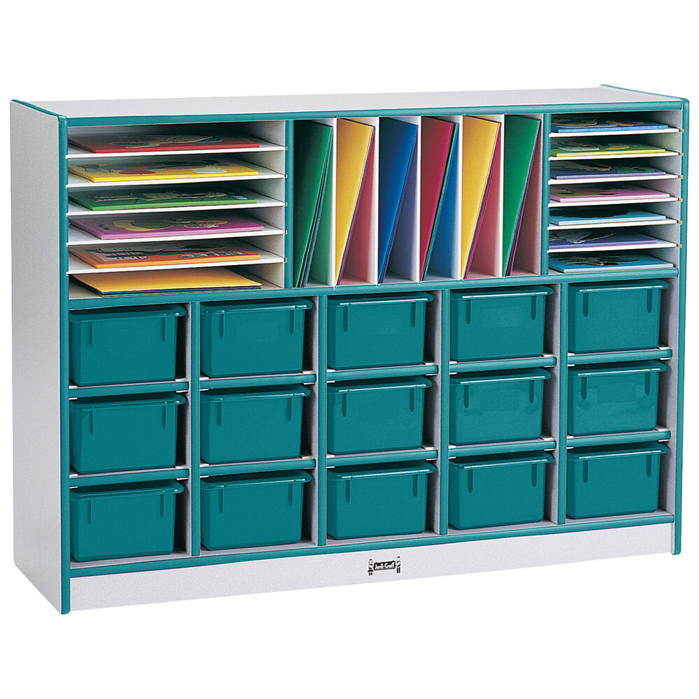 Rainbow Accents 0415JCWW005 48" x 15" x 35 1/2" Mobile Teal TRUEdge Freckled-Gray Laminate Communication and Storage Cabinet