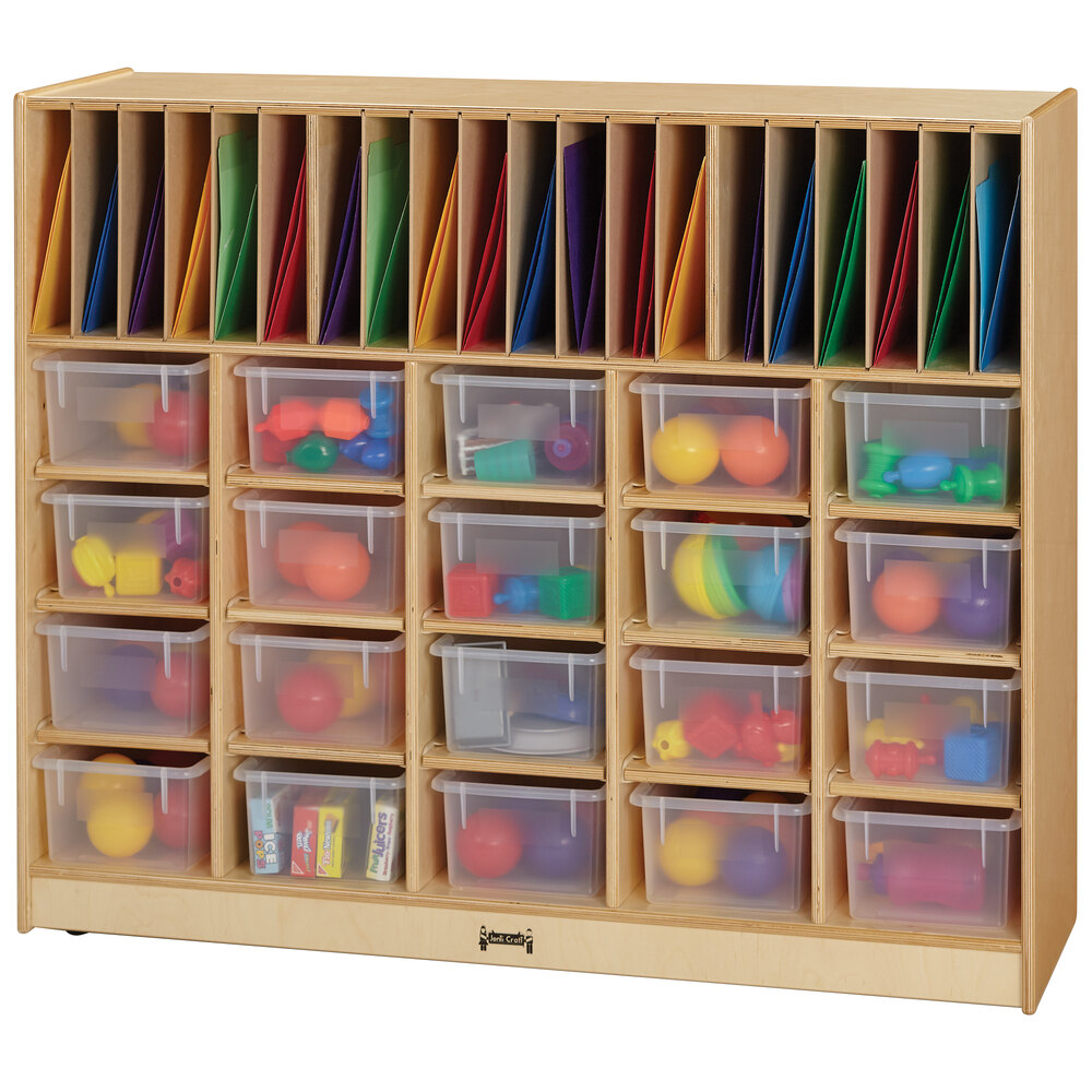 Jonti-Craft Baltic Birch 04180JC 48" x 15" x 40" Wood Classroom Organizer with Clear Cubbie Trays