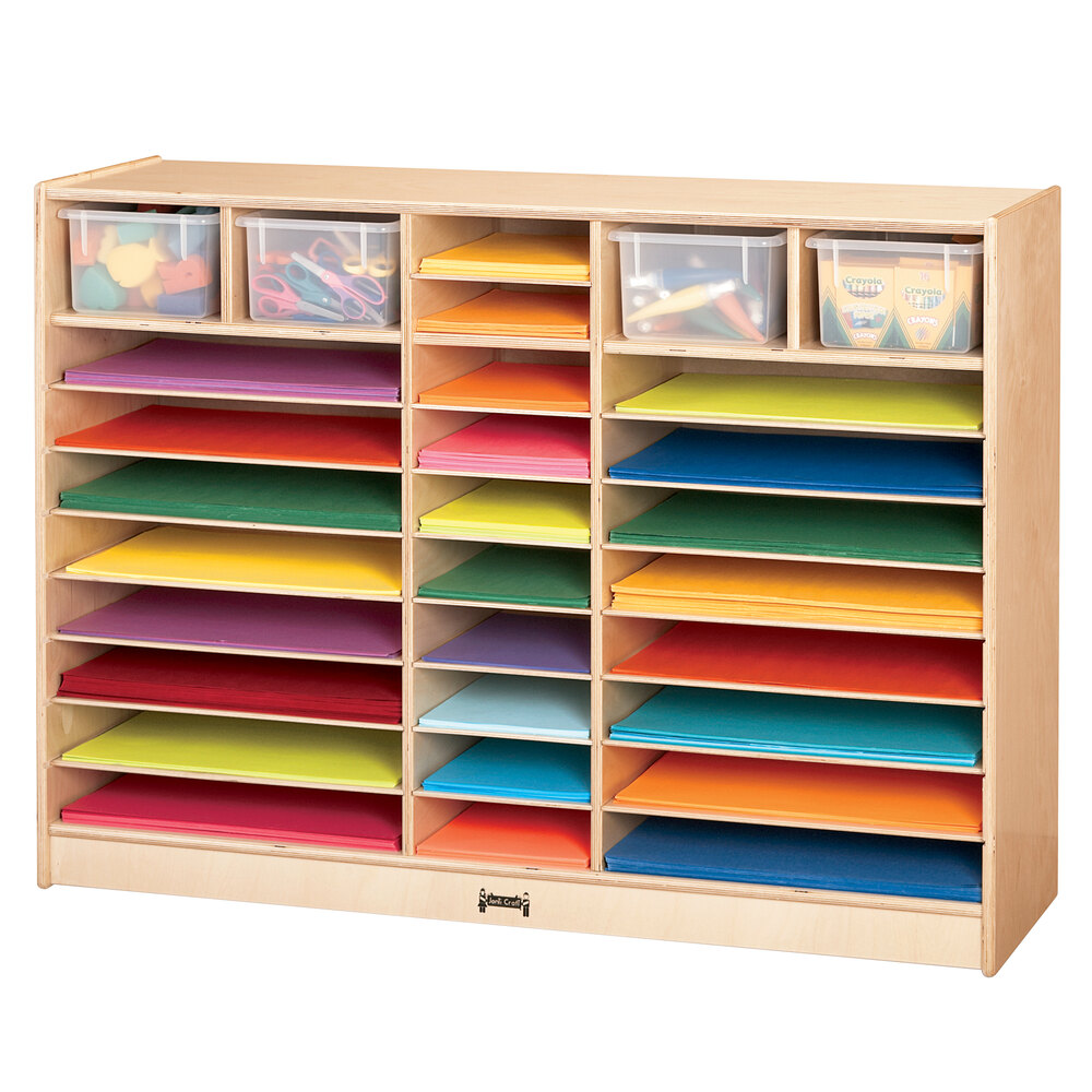 Jonti-Craft Baltic Birch 27910JC 48" x 15" x 35 1/2" Mobile 30-Section Wood Paper Center