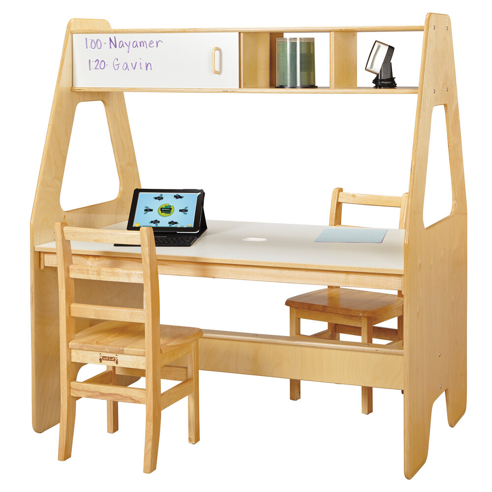 Jonti-Craft Baltic Birch 7818JC 49 1/2" x 29 1/2" x 53" Children's Wood Workspace Center with Write-n-Wipe Panel Overhead Storage
