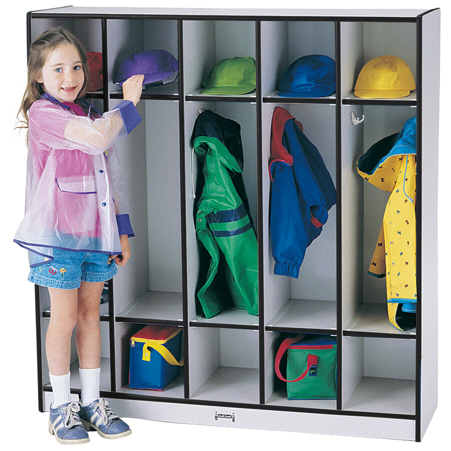 Rainbow Accents 2681JCWW180 48" x 15" x 50 1/2" 5-Section Black TRUEdge Freckled-Gray Laminate Coat Locker