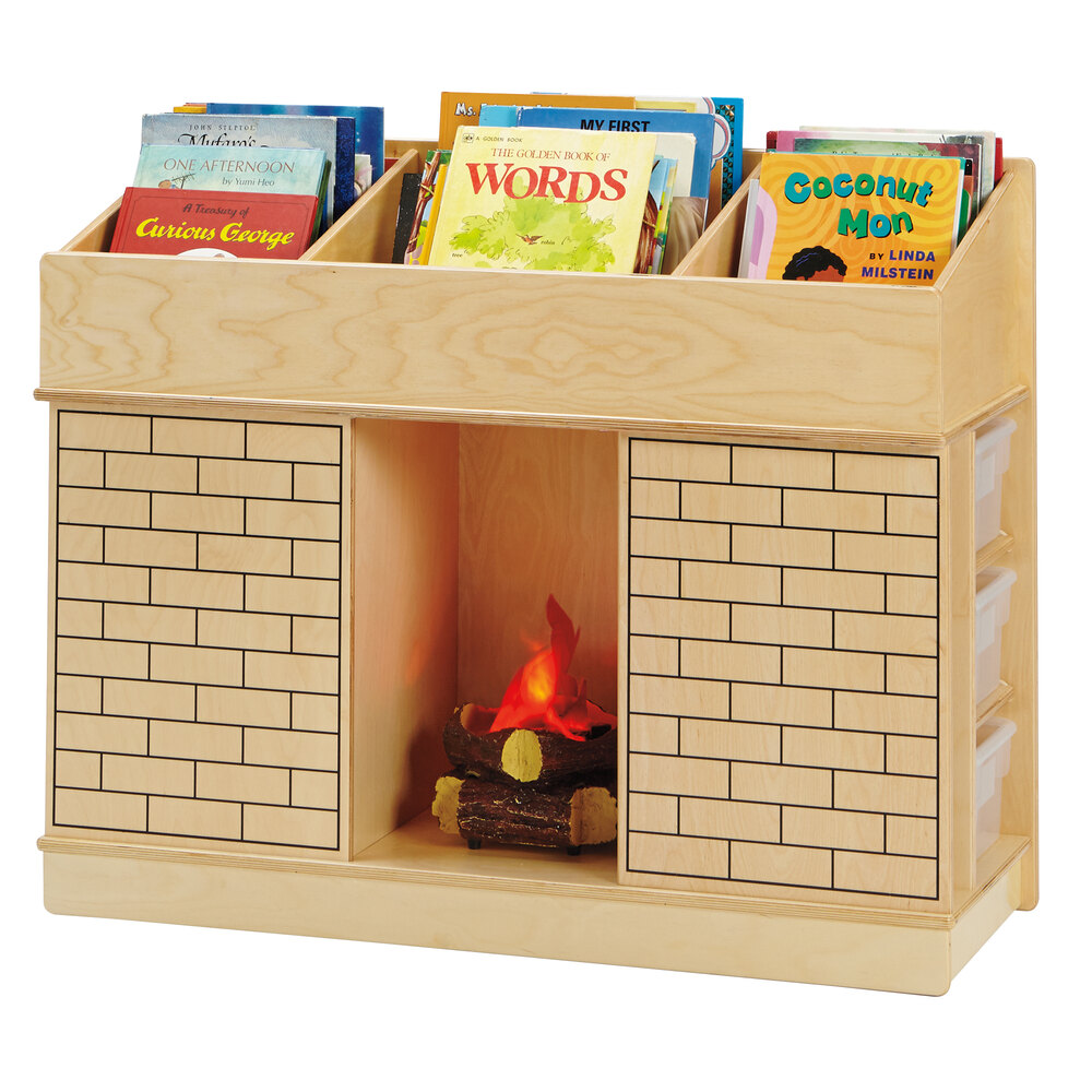 Jonti-Craft Baltic Birch 3776JC 42" x 15 1/2" x 33" Children's Wood Storybook Fireplace with Storage
