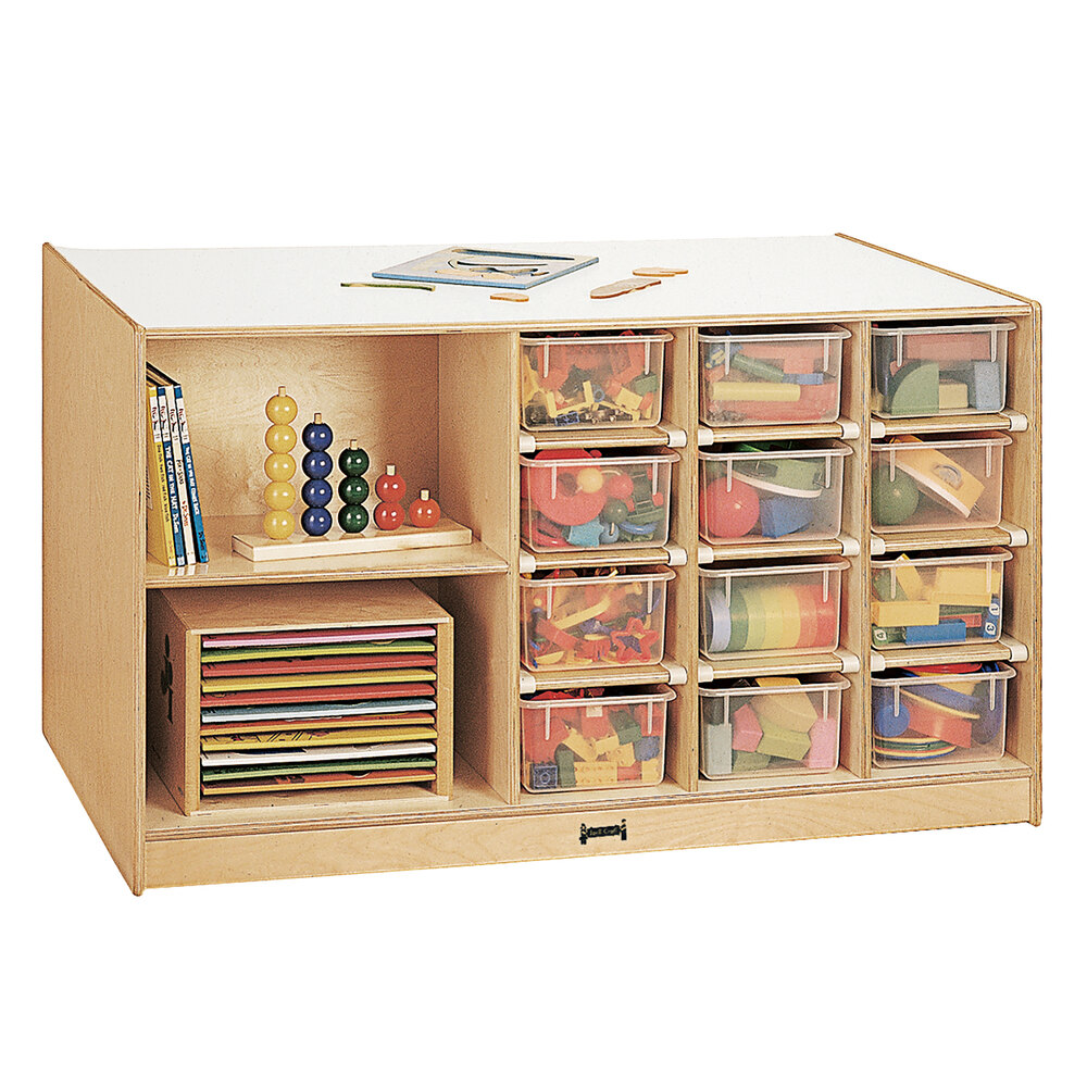 Jonti-Craft Baltic Birch 04400JC 48" x 29" x 29 1/2" Mobile Storage Island with Clear Trays
