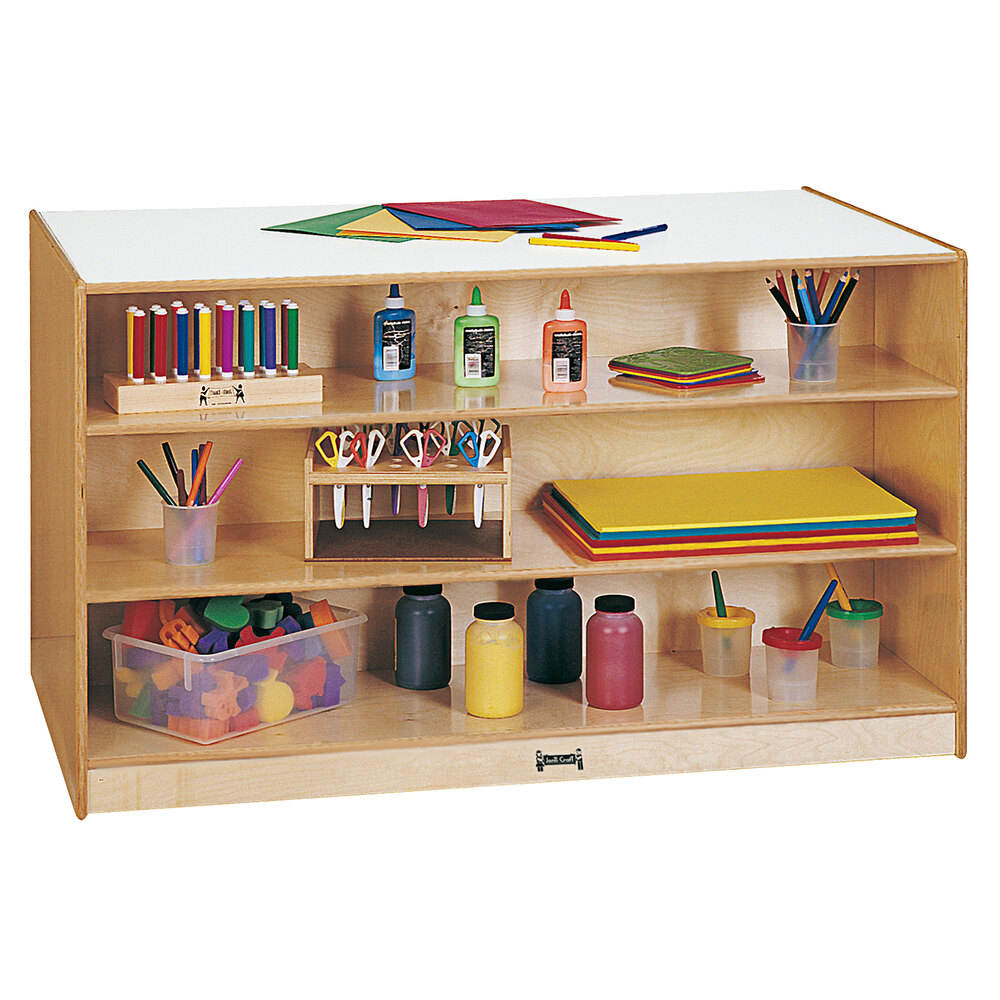 Jonti-Craft Baltic Birch 0440JC 48" x 29" x 29 1/2" Mobile Storage Island with Colored Trays