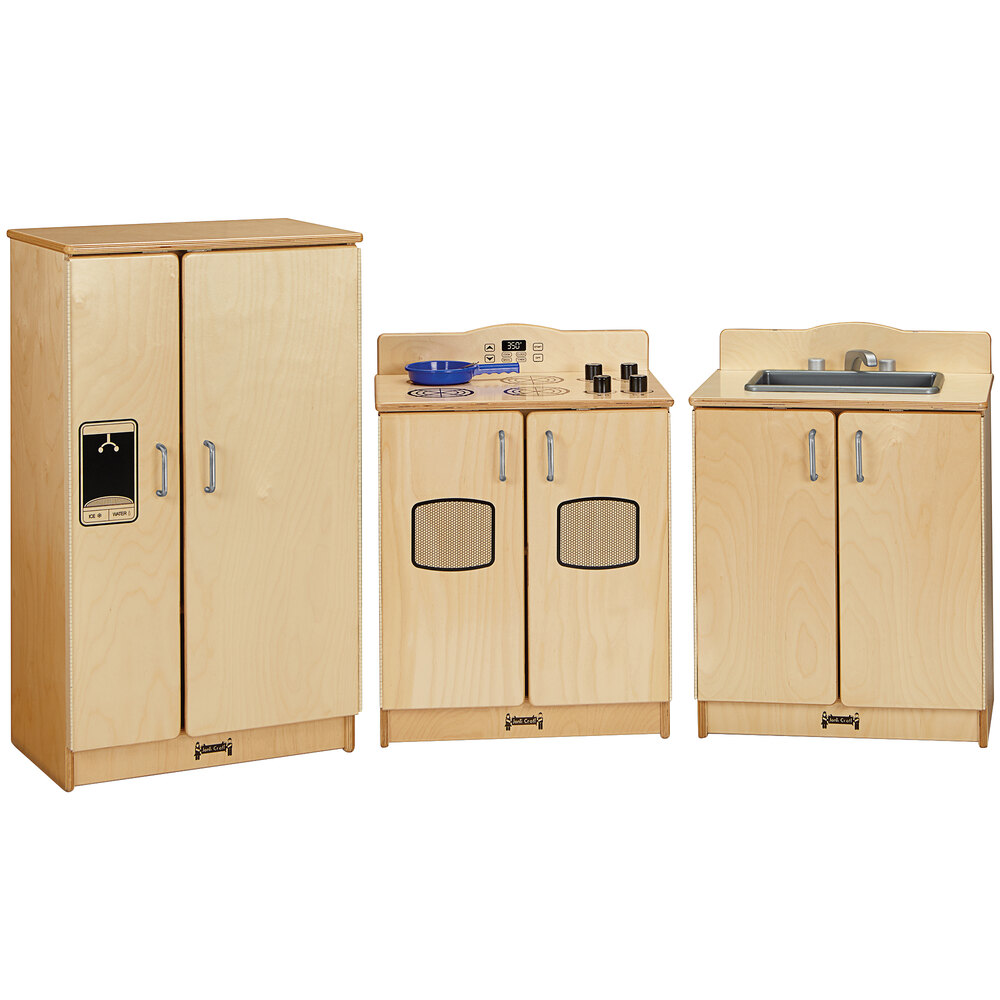 Jonti-Craft Baltic Birch 2412JC Culinary Creations 60" x 15" x 35" 3-Piece Play Kitchen Set