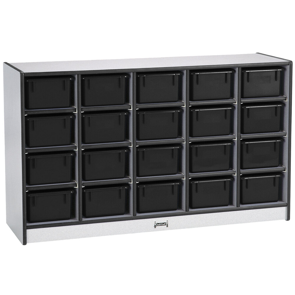 Rainbow Accents 0420JCWW180 48" x 15" x 29 1/2" Mobile 20-Cubbie Black TRUEdge Freckled-Gray Laminate Storage Cabinet