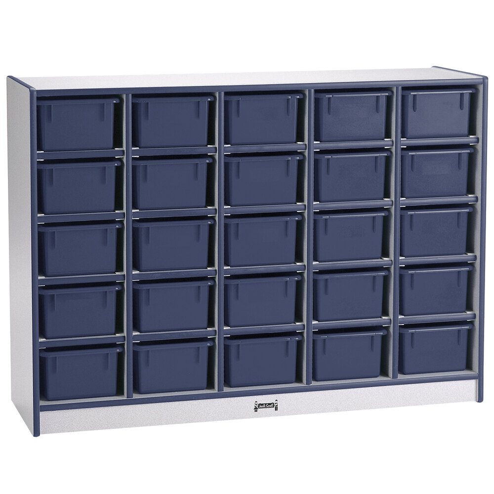 Rainbow Accents 0426JCWW112 48" x 15" x 35 1/2" Mobile 25-Cubbie Navy TRUEdge Freckled-Gray Laminate Storage Cabinet with Navy Trays