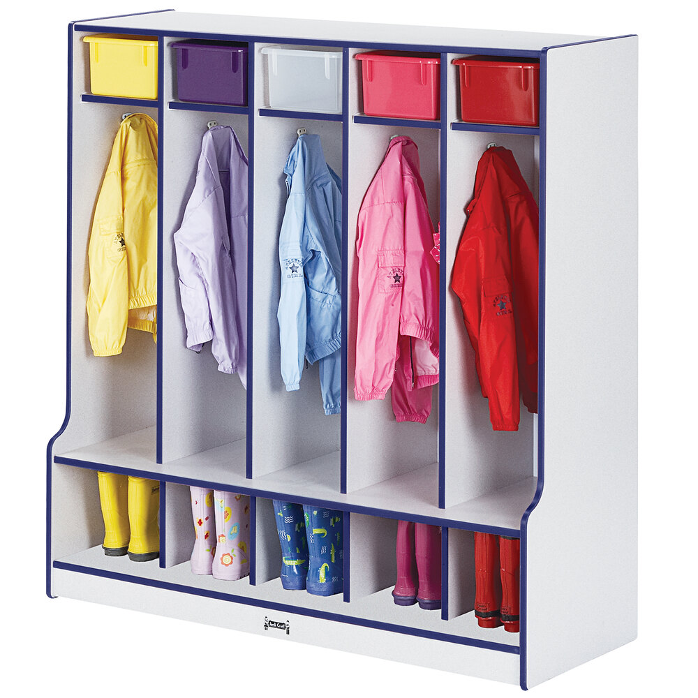Rainbow Accents 0468JCWW003 48" x 17 1/2" x 50 1/2" 5-Section Blue TRUEdge Freckled-Gray Laminate Coat Locker with Step