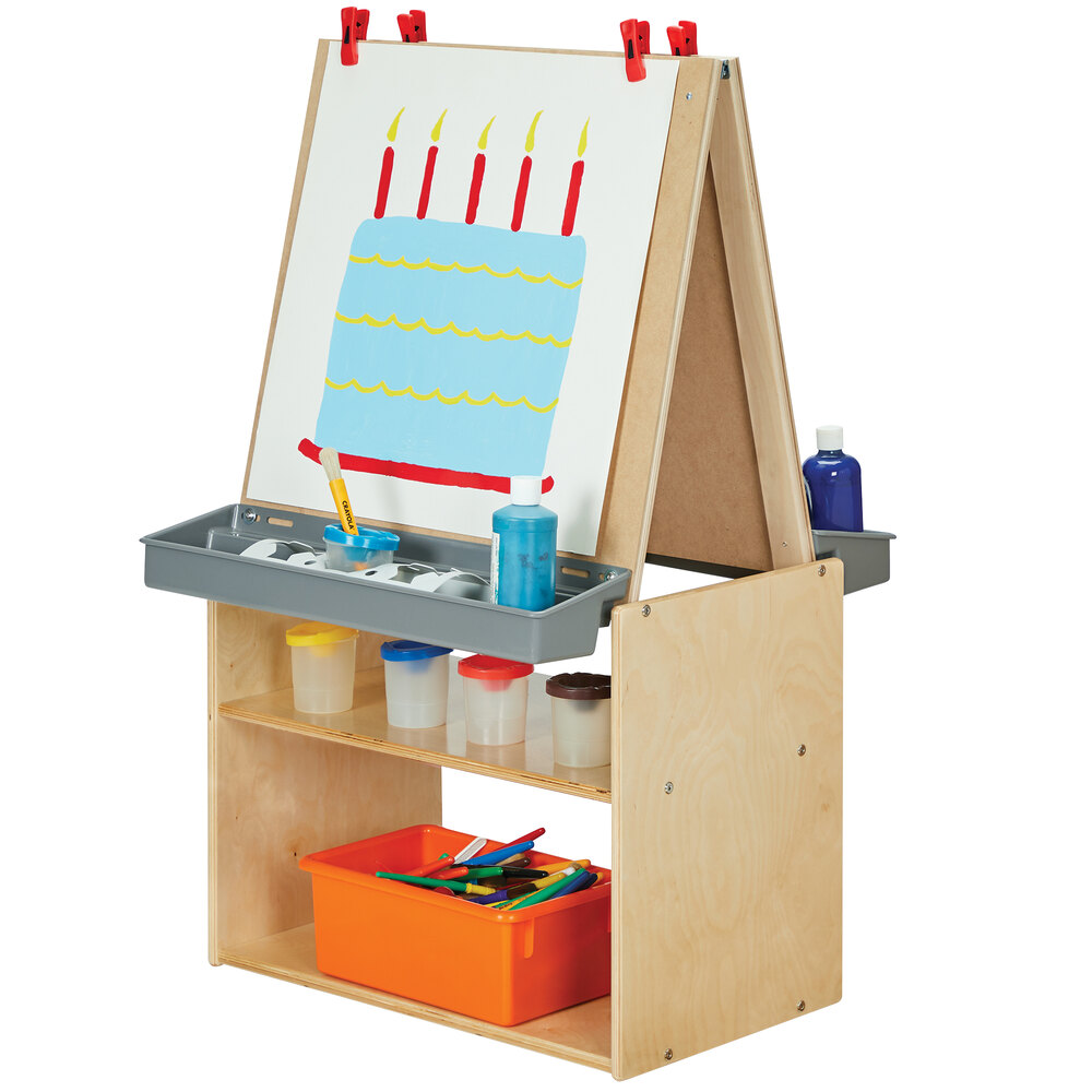 Young Time 7092YT 25" x 23 1/2" x 42" Natural 2-Station Art Center