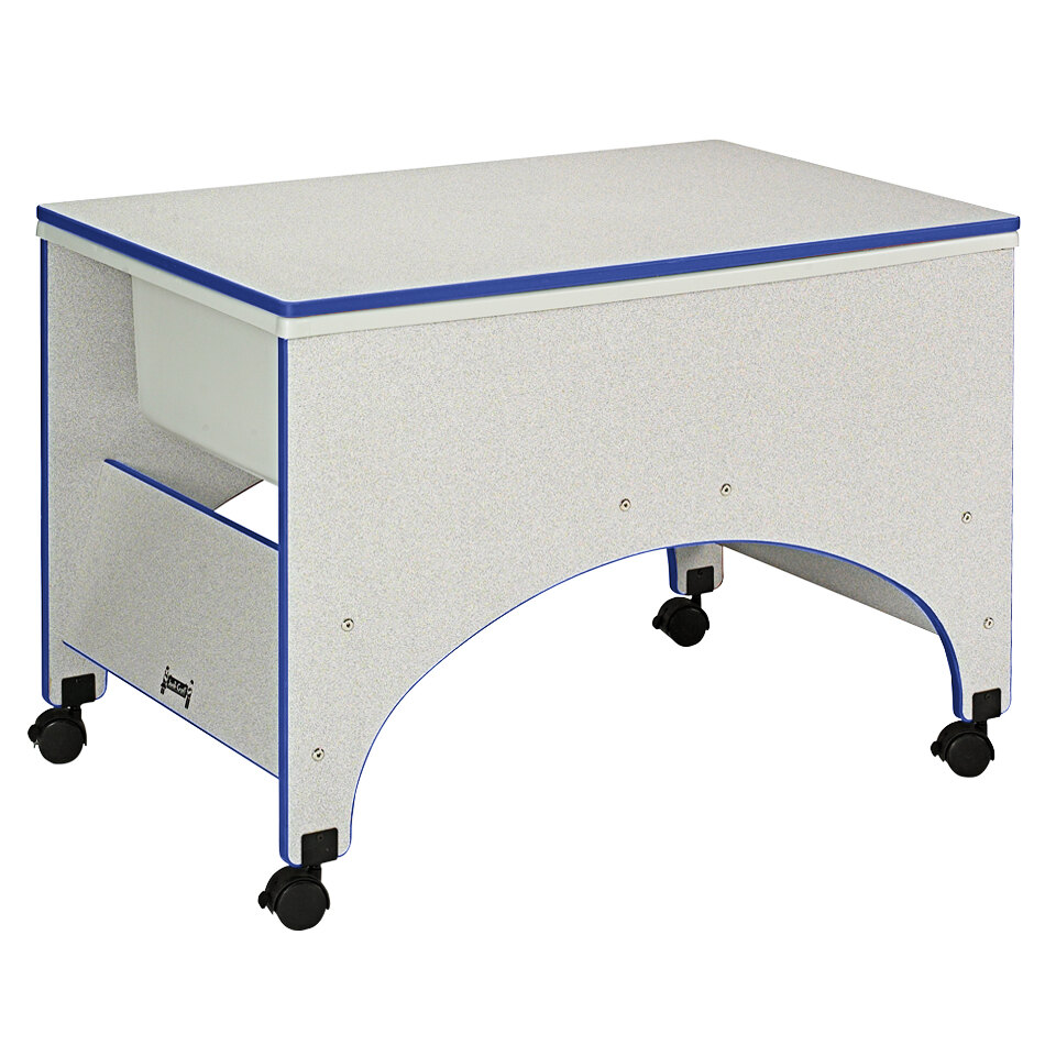 Rainbow Accents 2857JC003 36 1/2" x 23" x 24 1/2" Mobile Blue TRUEdge Freckled-Gray Laminate Space Saver Sensory Table