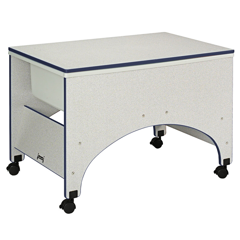 Rainbow Accents 2857JC112 36 1/2" x 23" x 24 1/2" Mobile Navy TRUEdge Freckled-Gray Laminate Space Saver Sensory Table