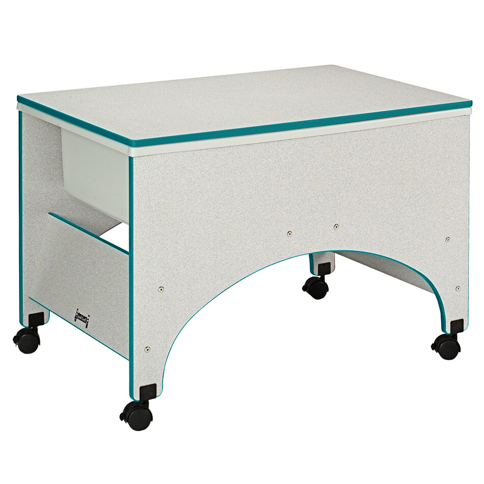 Rainbow Accents 2857JC005 36 1/2" x 23" x 24 1/2" Mobile Teal TRUEdge Freckled-Gray Laminate Space Saver Sensory Table