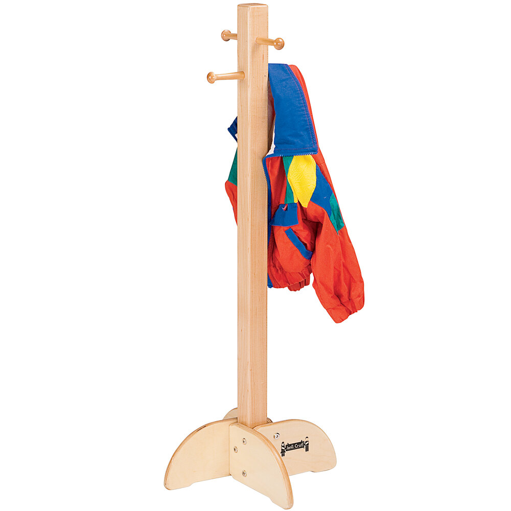 Jonti-Craft Baltic Birch 6270JC 14" x 14" x 36" 4-Hook Standard Maple Wood Children's Coat Tree