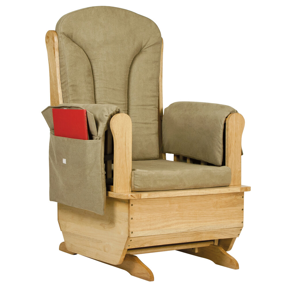 Jonti-Craft Baltic Birch 8164JC 30" x 23 1/2" x 43 1/2" Wood Glider Rocker with Olive Green Cushions