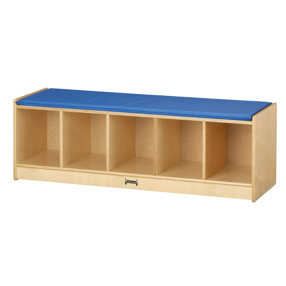 Jonti-Craft Baltic Birch 9093JC 48" x 15" x 16" 5-Section Bench Locker with Blue Cushion