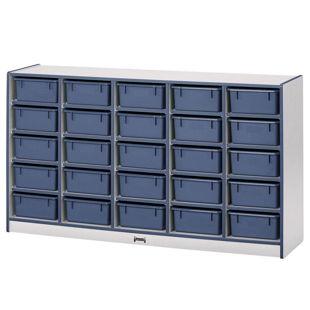 Rainbow Accents 4025JCWW112 60" x 15" x 35 1/2" Mobile 25-Cubbie Navy TRUEdge Freckled-Gray Laminate Storage Cabinet