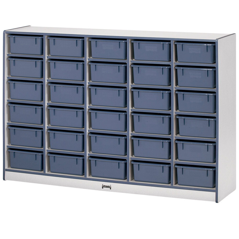 Rainbow Accents 4030JCWW112 60" x 15" x 42" Mobile 30-Cubbie Navy TRUEdge Freckled-Gray Laminate Storage Cabinet