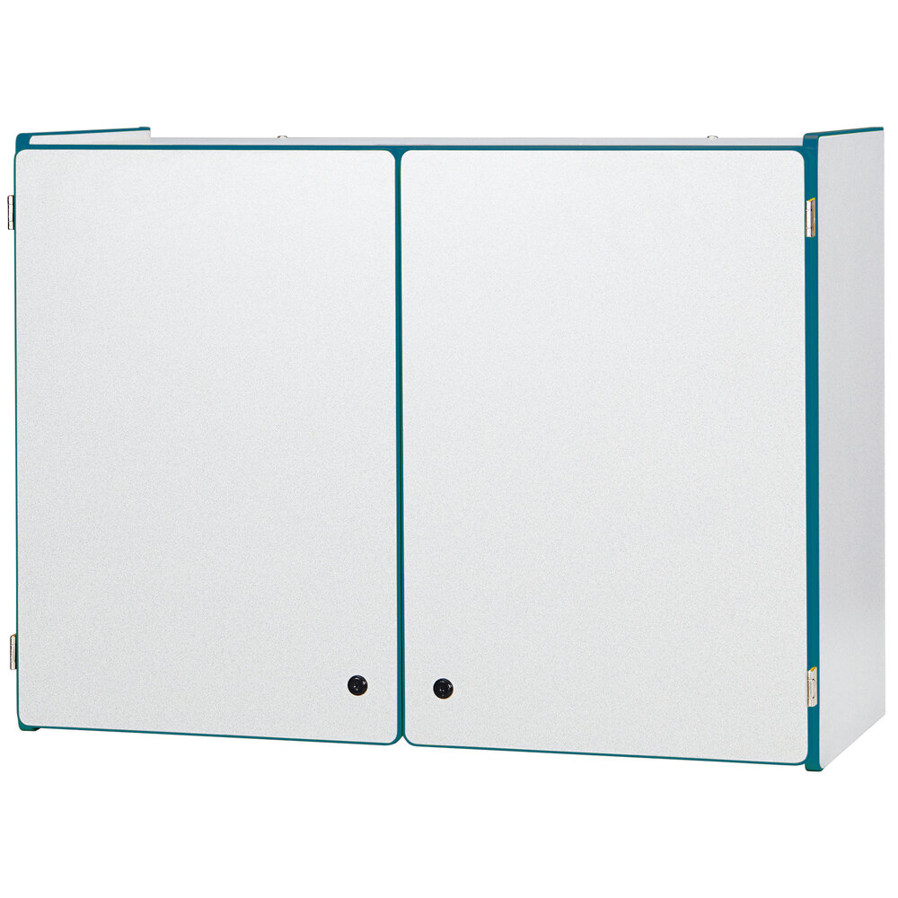 Rainbow Accents 0945JC005 35" x 15 1/2" x 26" Locking Wall-Mount 3-Section Teal TRUEdge Freckled-Gray Laminate Storage Cabinet