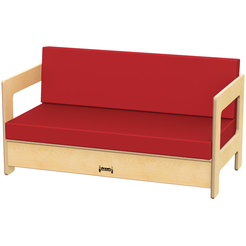 Jonti-Craft Baltic Birch 0375JC 37 1/2" x 20" x 20" Wood Living Room Couch with Padded Red Seating