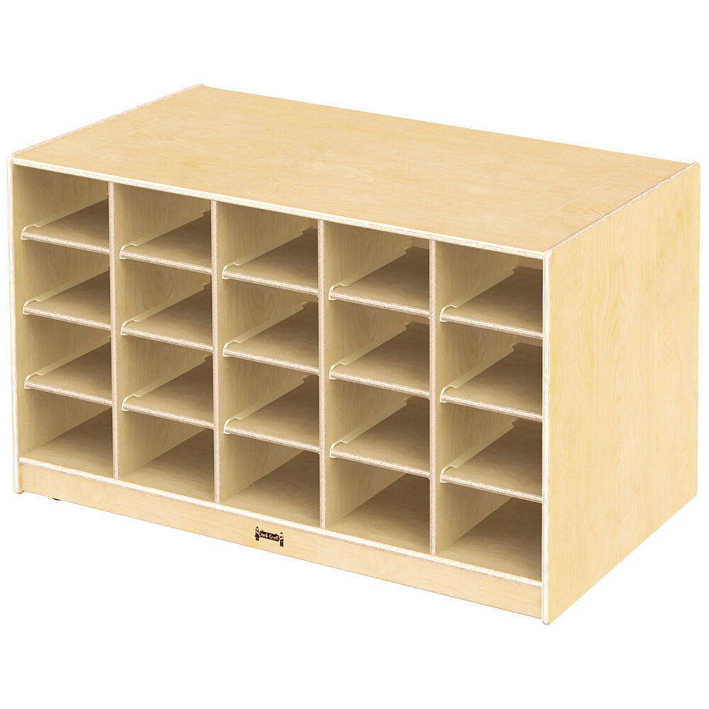 Jonti-Craft Baltic Birch 3092JC 48" x 28 1/2" x 29 1/2" Mobile 25-Section Double-Sided Wood Storage Island