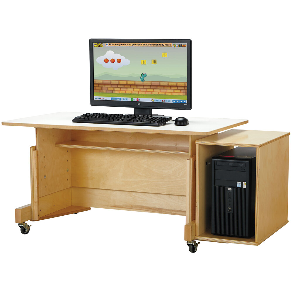 Jonti-Craft Baltic Birch 3351JC Apollo 42" x 24" x 30" Adjustable Height Mobile Natural TRUEdge Wood Single Computer Desk with White Laminate Top