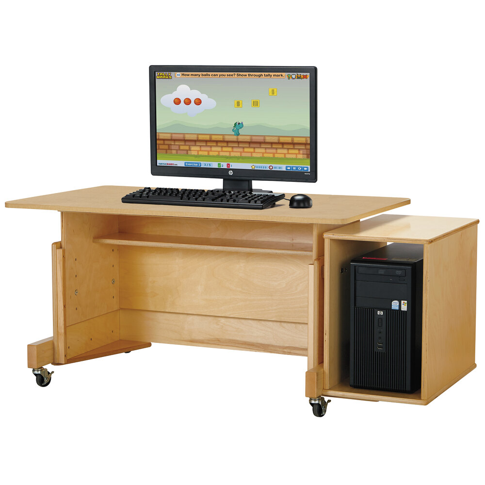 Jonti-Craft Baltic Birch 3352JC Apollo 42" x 24" x 30" Adjustable Height Mobile Natural TRUEdge Wood Single Computer Desk with Maple Laminate Top