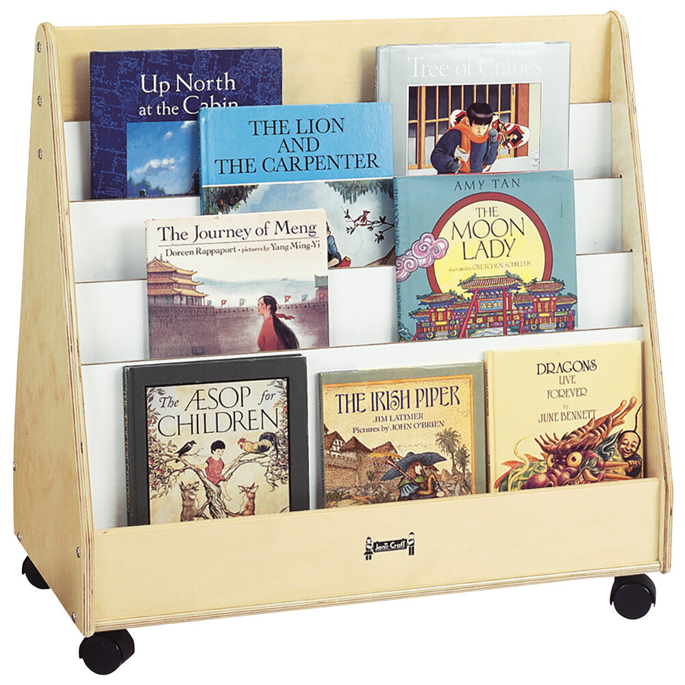 Jonti-Craft Baltic Birch 3507JC 30" x 16 1/2" x 30" Mobile Double-Sided Wood Pick-a-Book Stand