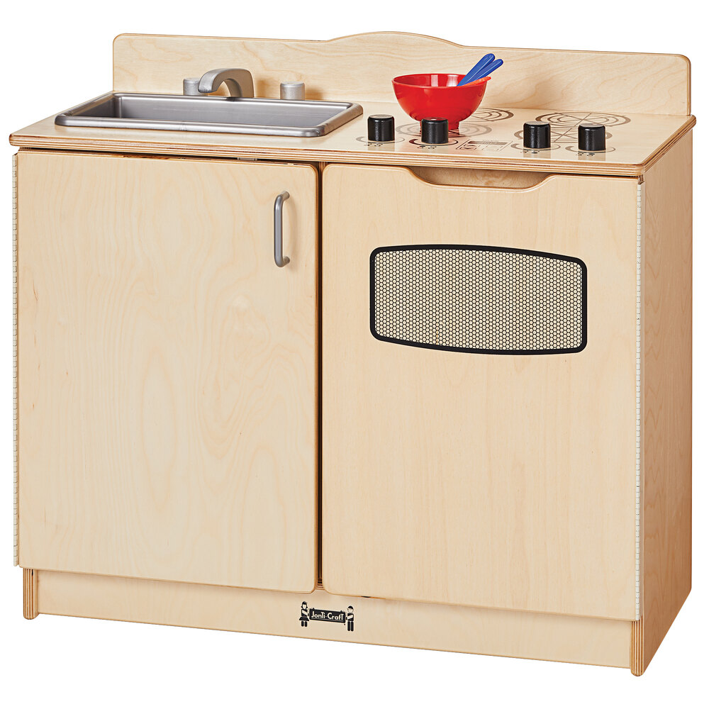 Jonti-Craft Baltic Birch 2402JC 30" x 15" x 27" 2-in-1 Kitchen with Sink and Stove / Oven