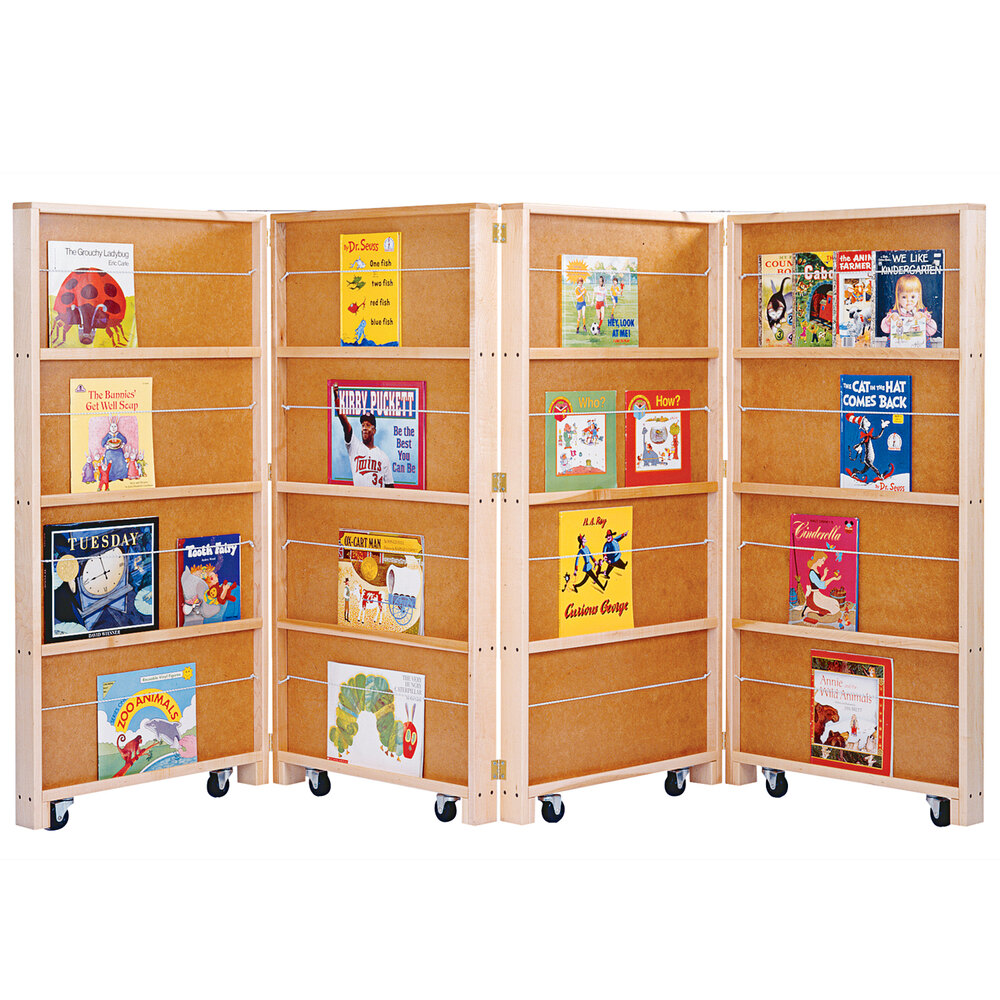 Jonti-Craft Baltic Birch 0267JC 96" x 2 1/2" x 48" 4-Section Mobile Library Bookcase