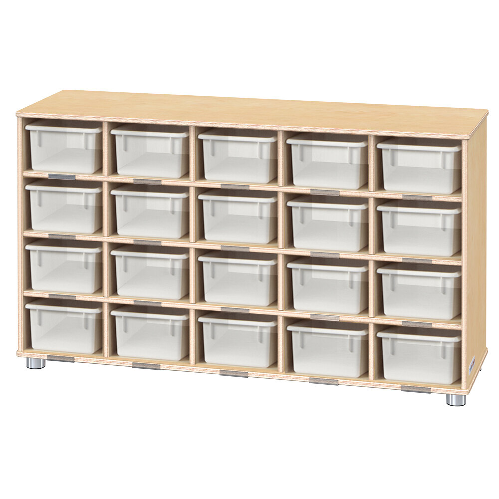 Jonti-Craft TrueModern 17160JC 48 1/2" x 15" x 29 1/2" 20-Cubbie Shelf with Clear Trays